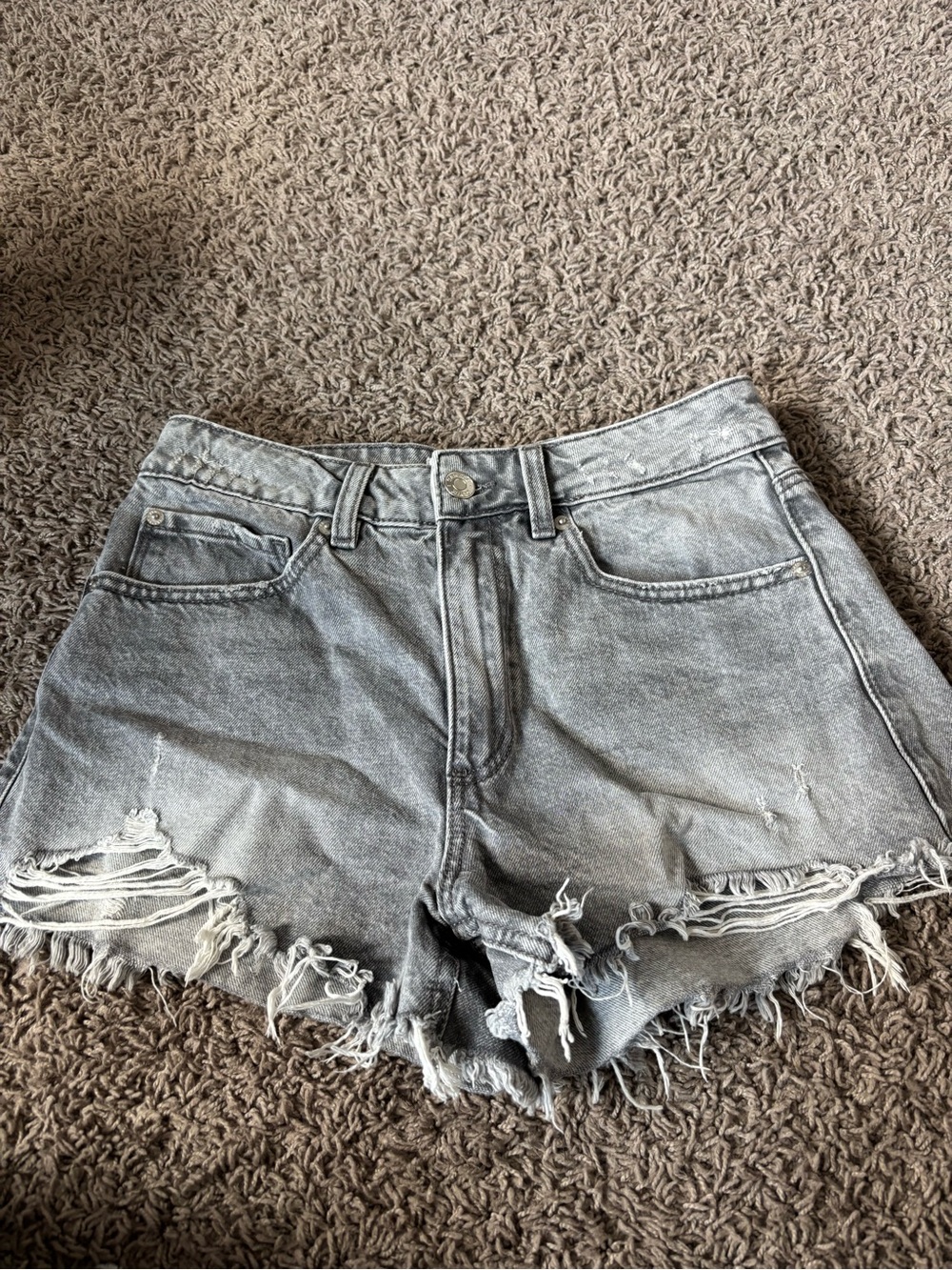 Garage High-Rise Distressed Jean Shorts in Faded Gray